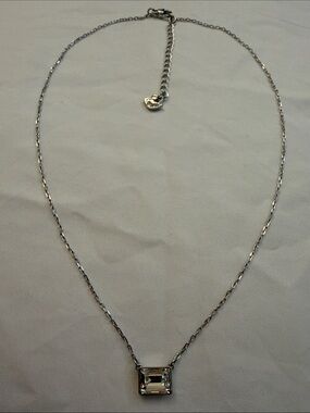 Swarovski Silver-Tone Necklace with Clear Rectangular Crystal